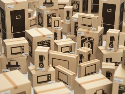 E-commerce, internet online shopping and delivery concept. House E-commerce, internet online shopping and delivery concept. House